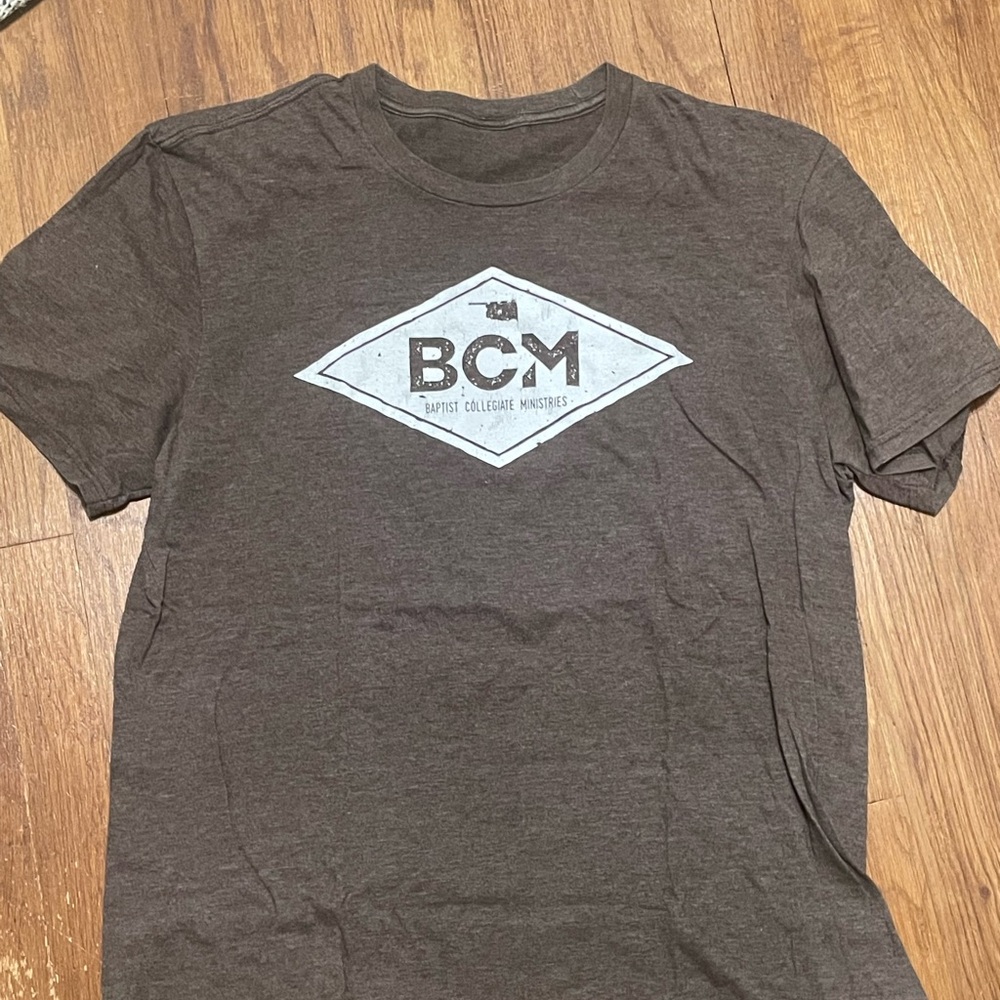 Bella Canvas Brown and White Baptist Collegiate Ministries Short Sleeve Tee
